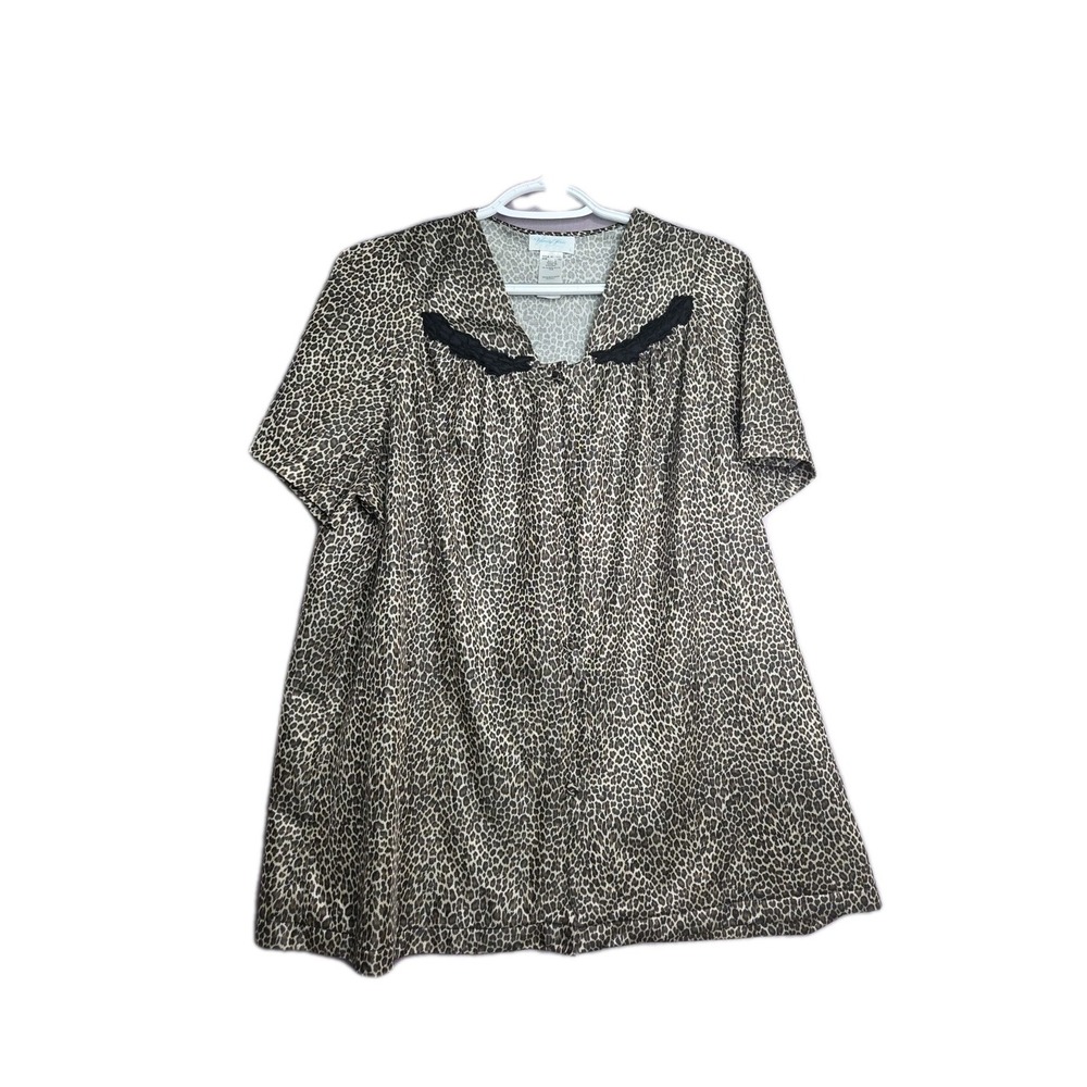 Vintage Vanity Fair Leopard Babydoll Nightie Large‎ Button Up Top Retro Lingerie